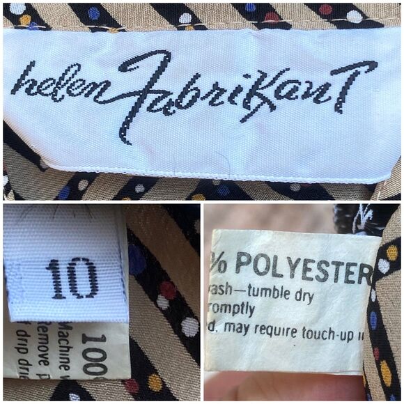 Vintage Helen Fabricant Blouse 10 Chevron Print 80s Office Shoulder Pads Beige - Picture 11 of 12